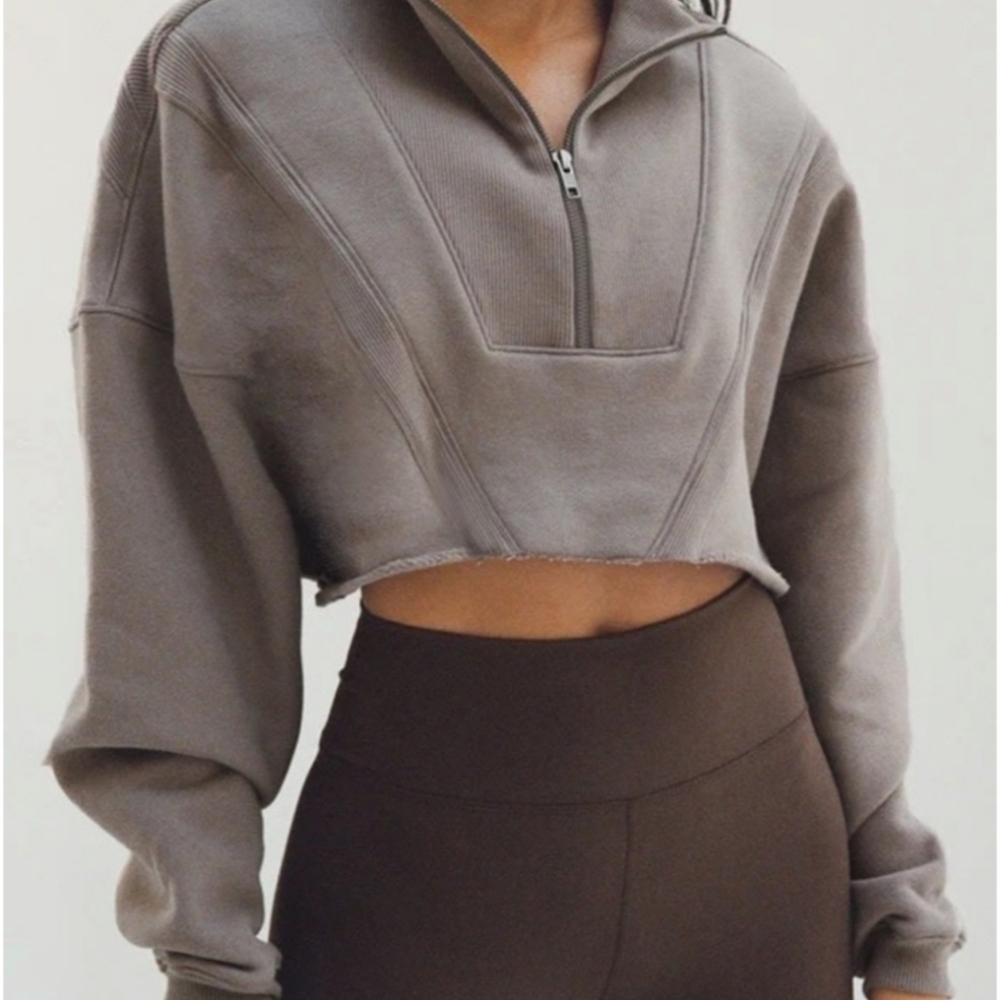 JOAH BROWN Half Zip Crop Pullover Sweatshirt Highneck Athleisure Plum Purple S/M - Picture 13 of 13